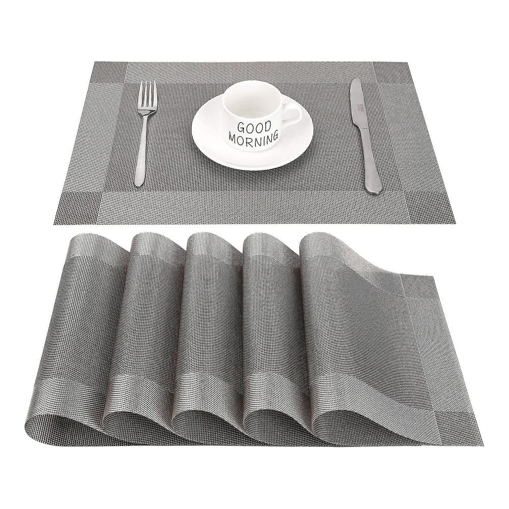 7 Pcs Placements & Table Runner Set Heat Resistant, Washable, Placemats - Grey