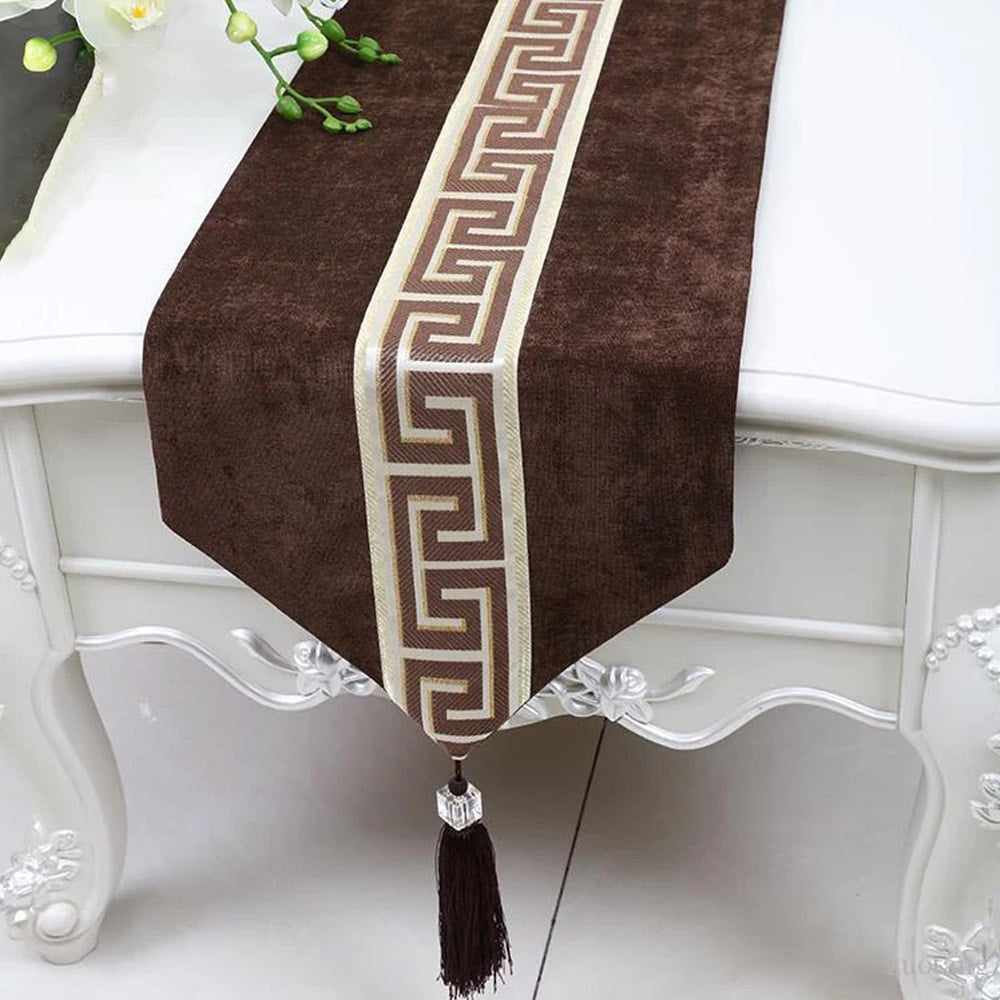 7 PCs Versace Velvet Table Runner Set – Brown