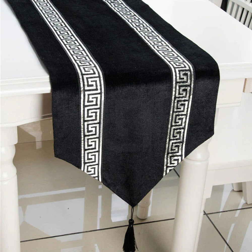 Versace Velvet Table Runner – Silver Black