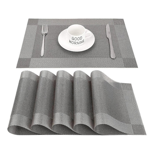 7 Pcs Placements & Table Runner Set Heat Resistant, Washable, Placemats - Grey