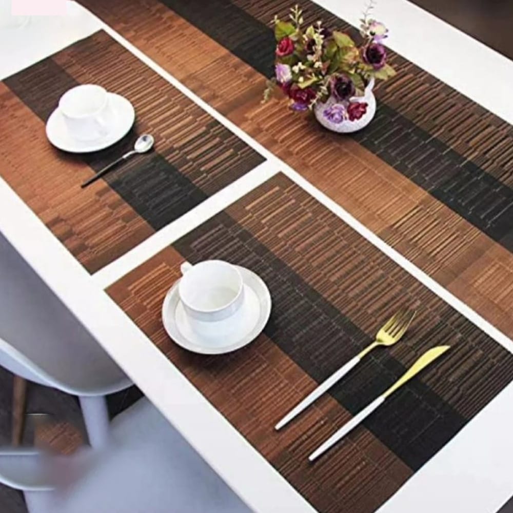 7 Pcs Table Mats & Table Runner Set Heat Resistant Placemats Dark Brown