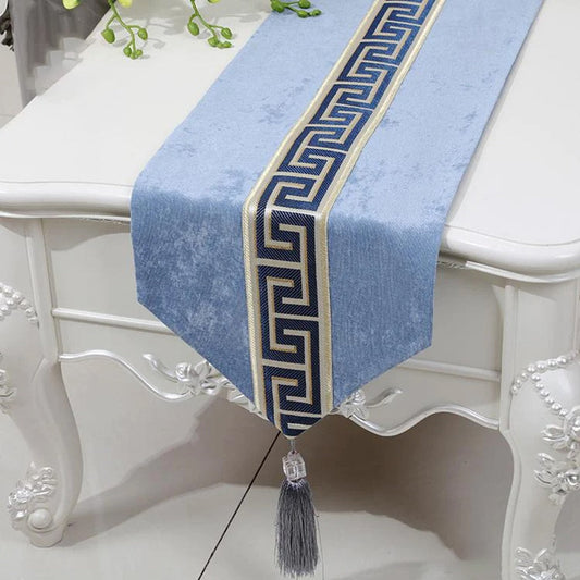 7 PCs Versace Velvet Table Runner Set – Sky Blue