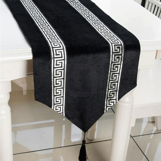 Versace Velvet Table Runner – Silver Black